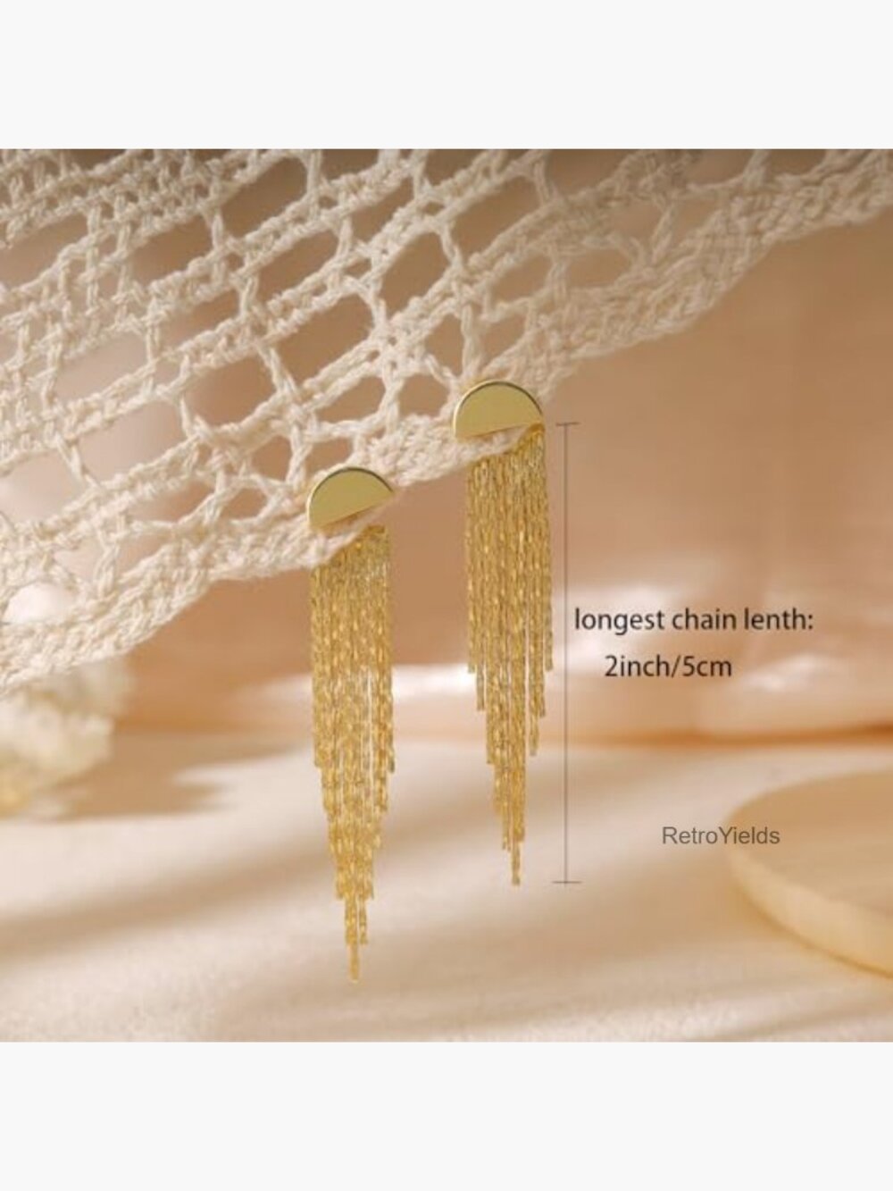 14K Gold Plated Tassel Dangle Earrings Hypoallergenic Fade Resistant - Picture 4 of 7